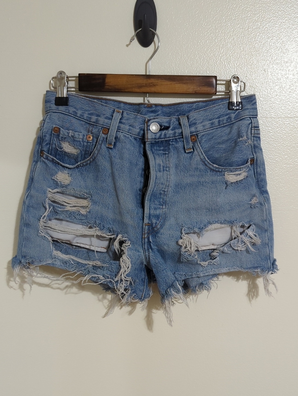 Levis Premium 501 Original Distressed Denim Shorts